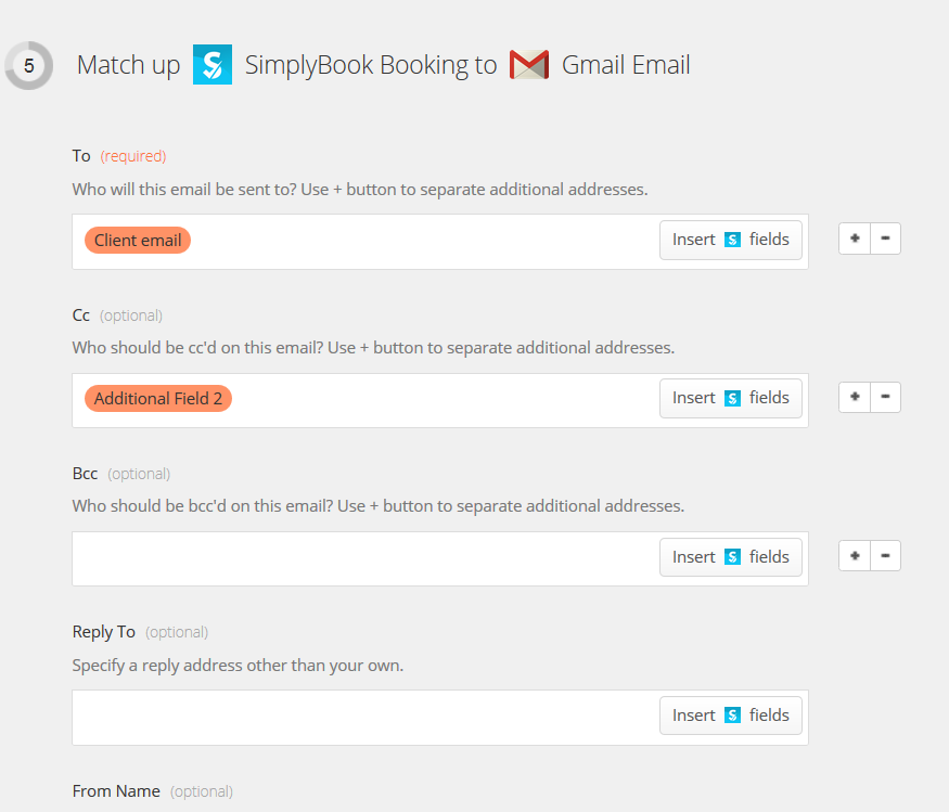 Match SimplyBook to Gmail.