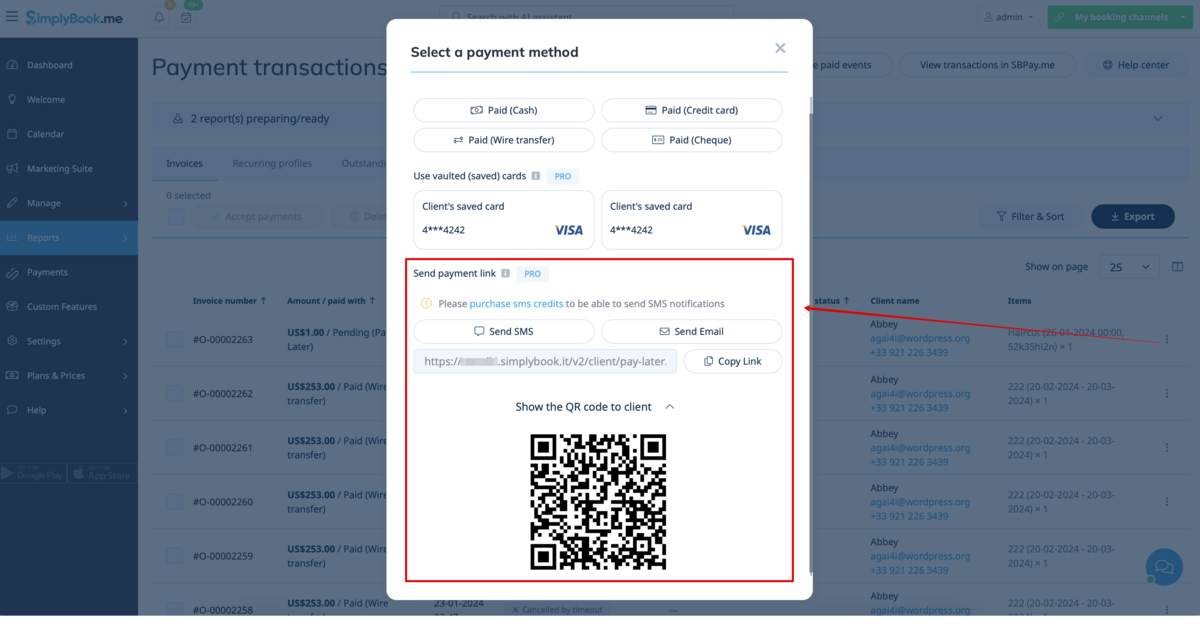 Send payment link options in transactions report.png